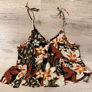 Patrons of Peace Floral Tie-Strap Camisole in Navy, Cream, Green & Rust